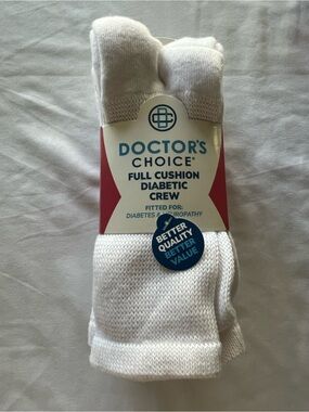 NEW Doctor’s Choice Full Cushion Diabetic Crew Socks white 4-Pack Medium 9-11
